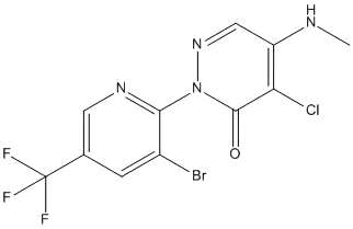 Molecular Structure of 89570-80-9 (3(2H)-Pyridazinone,2-[3-bromo-5-(trifluoromethyl)-2-pyridinyl]-4-chloro-5-(methylamino)-)